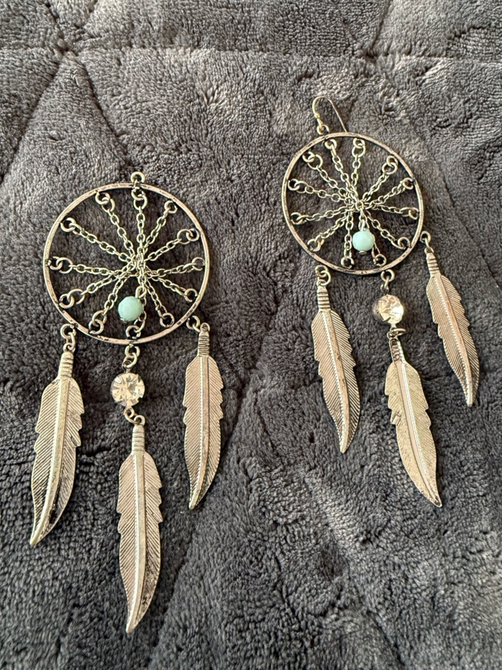 Feather Dreamcatcher Earrings with Turquoise Bead